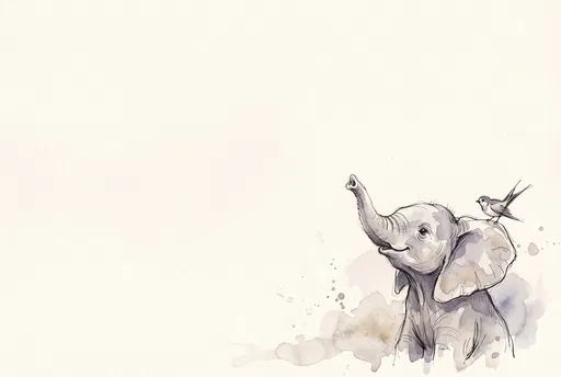 Watercolor Baby Elephant and Swallow Illustration