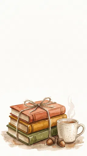Watercolor Stack of Autumn Books and Mug