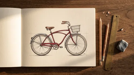 Red Cruiser Bicycle Sketch in Drawing Pad