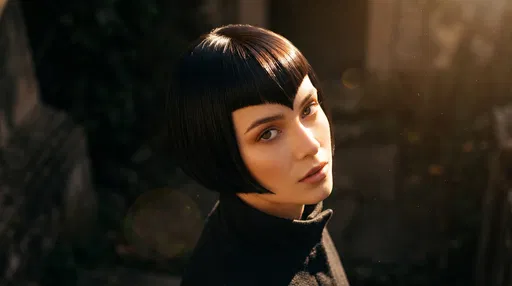 Woman With Geometric Bob in Golden Light