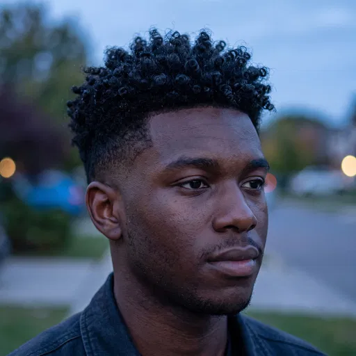 Young Man With Curly Taper Fade