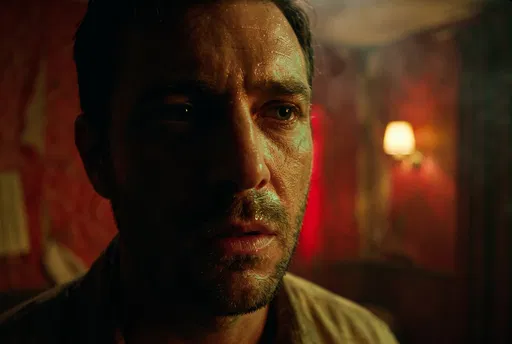 Sweaty Man in Red Lit Room