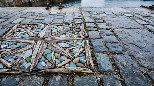Driftwood and Sea Glass Compass Mosaic