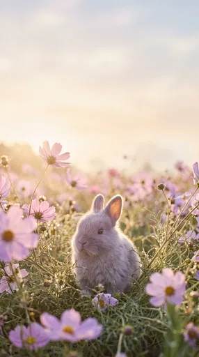 Baby Bunny in Pastel Cosmos Meadow