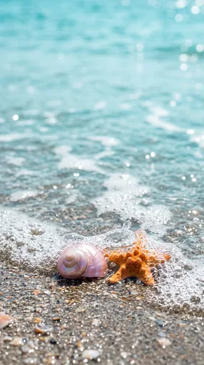 Pink Shell and Starfish in Seafoam