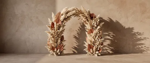 Dried Pampas Grass Arch on Plaster Background