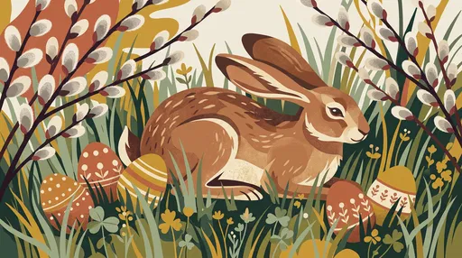 Mid-Century Easter Hare and Eggs Illustration