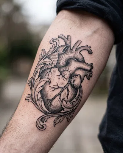 Anatomical Heart Forearm Tattoo