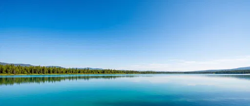 Calm Turquoise Lake and Pine Forest