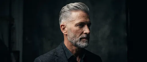 Mature Silver-Haired Man Studio Portrait
