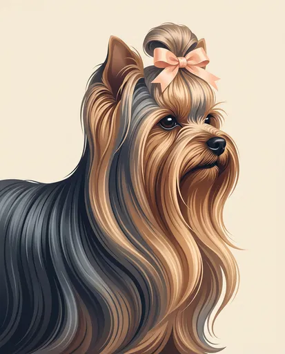 Groomed Yorkshire Terrier Illustration with Bow