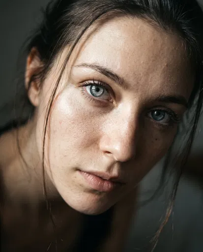 Close-Up Portrait of Woman With Grey Eyes