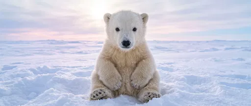 Polar Bear Cub Sitting in Arctic Snow