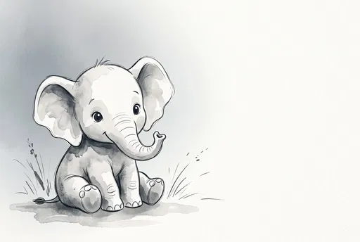 Monochrome Watercolor Baby Elephant Illustration
