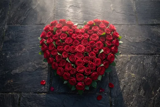 Heart Shaped Red Rose Arrangement on Stone