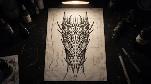 Cyber Sigilism Tattoo Sketch on Studio Desk