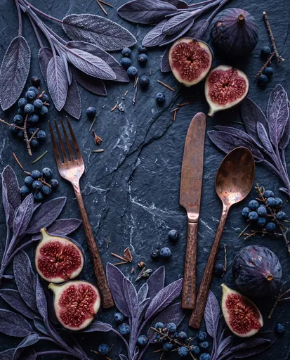 Moody Flat Lay of Figs and Cutlery