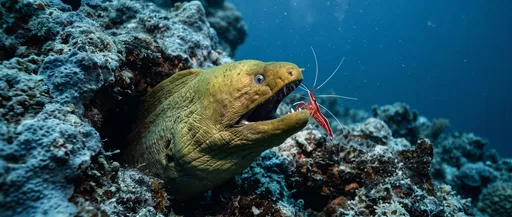 Green Moray Eel and Cleaner Shrimp
