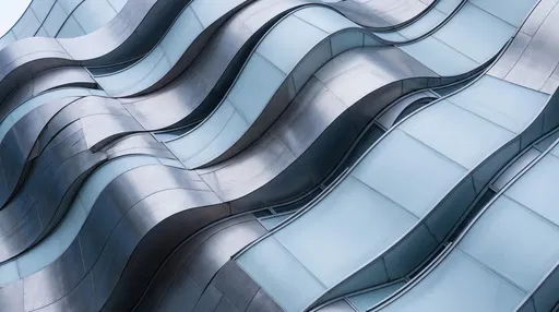 Undulating Titanium and Frosted Glass Facade