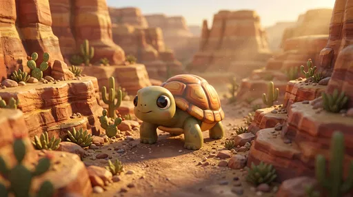 Cute Cartoon Tortoise in Desert Canyon