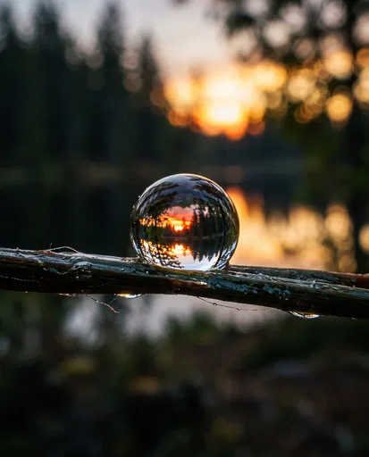 Sunset Refracted in Water Droplet