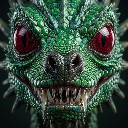 Close-Up of Green Reptilian Monster Face