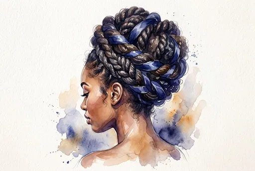 Watercolor Portrait of Braided Updo with Ribbon