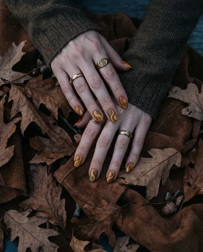 Autumn Swirl Nail Art on Hands