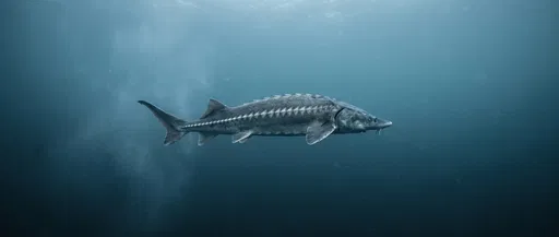 Solitary Beluga Sturgeon Swimming Underwater