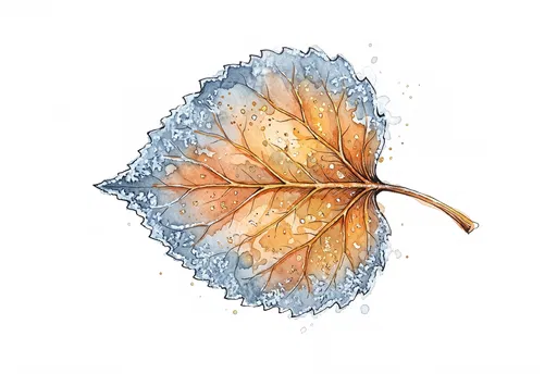 Frosted Autumn Aspen Leaf Watercolor Illustration