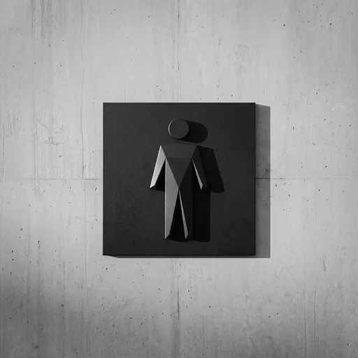 Black Geometric Men's Restroom Sign on Concrete