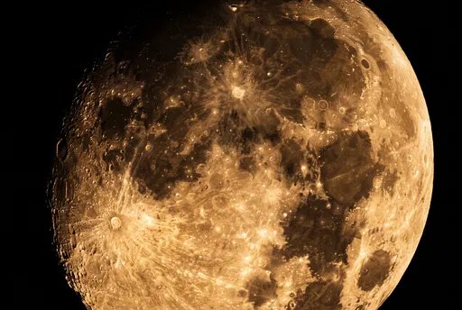 Warm Golden Waxing Gibbous Moon Close-Up