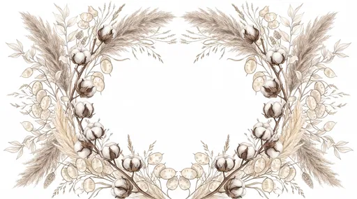 Symmetrical Dried Botanical Wreath Border Illustration
