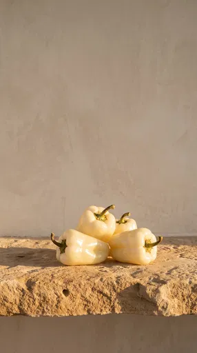 Ivory White Bell Peppers on Sandstone Ledge