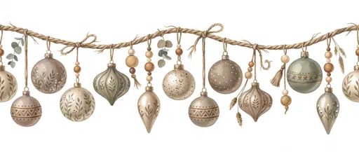 Boho Christmas Ornament Garland Border Illustration