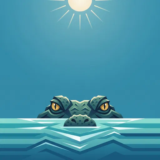 Geometric Crocodile Peeking Above Water