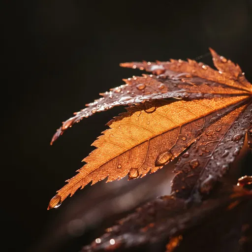 Backlit Wet Japanese Maple Leaf Macro