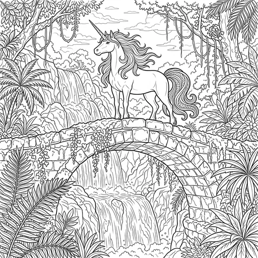 Unicorn on Stone Bridge Coloring Page