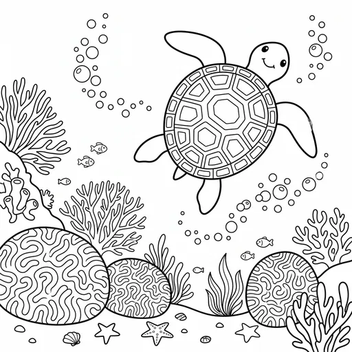 Sea Turtle Underwater Coloring Page