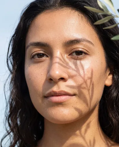 Close-up Beauty Portrait with Leaf Shadows