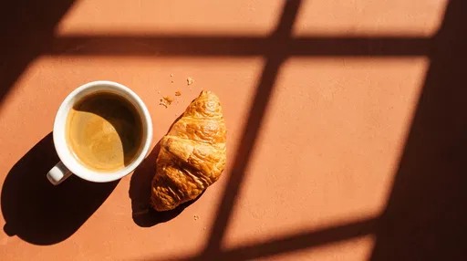 Morning Espresso and Croissant Flat Lay