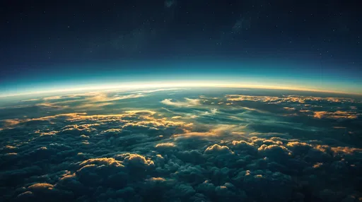 Stratosphere View Above Golden Sunset Clouds