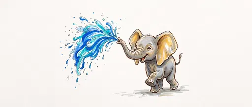 Joyful Baby Elephant Spraying Water Illustration