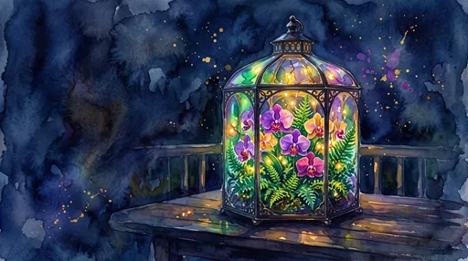 Glowing Victorian Orchid Terrarium Watercolor