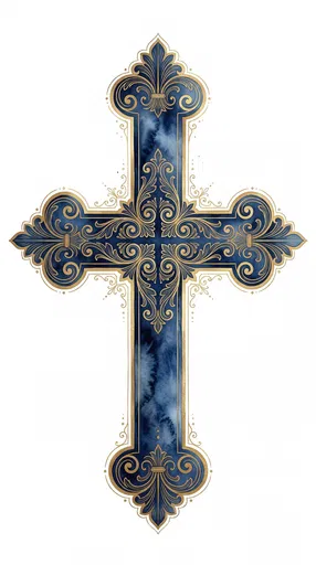 Ornate Blue and Gold Filigree Cross