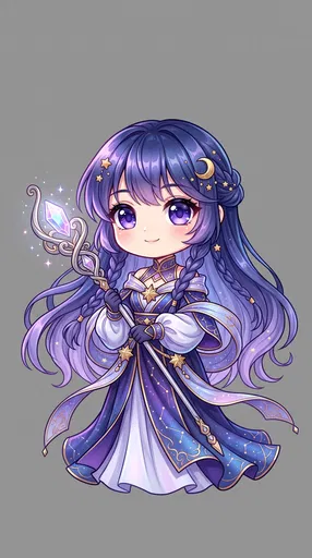 Chibi Magical Girl With Crystal Staff