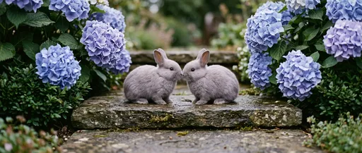 Two Grey Bunnies on Garden Step