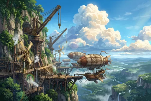 Steampunk Airship Dock on Cliffside