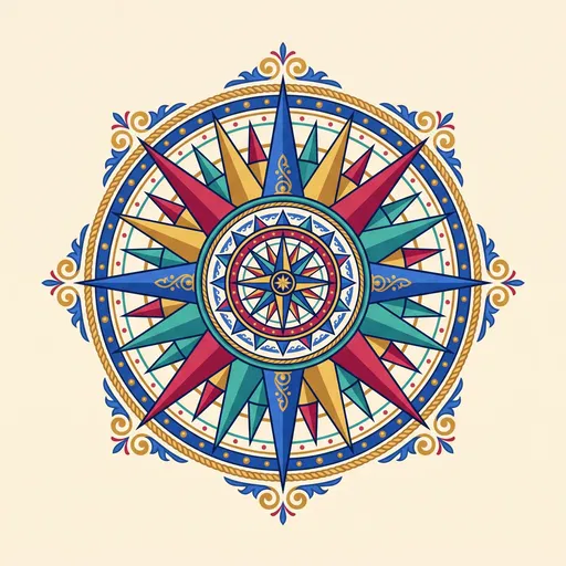 Ornate Colorful Nautical Compass Rose Illustration