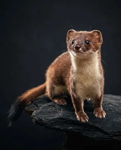 Studio Portrait of Summer Stoat on Rock
